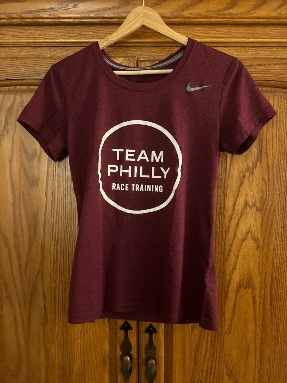 Nike Team Philly Race Training Short Sleeve Tee - Maroon with White Logo